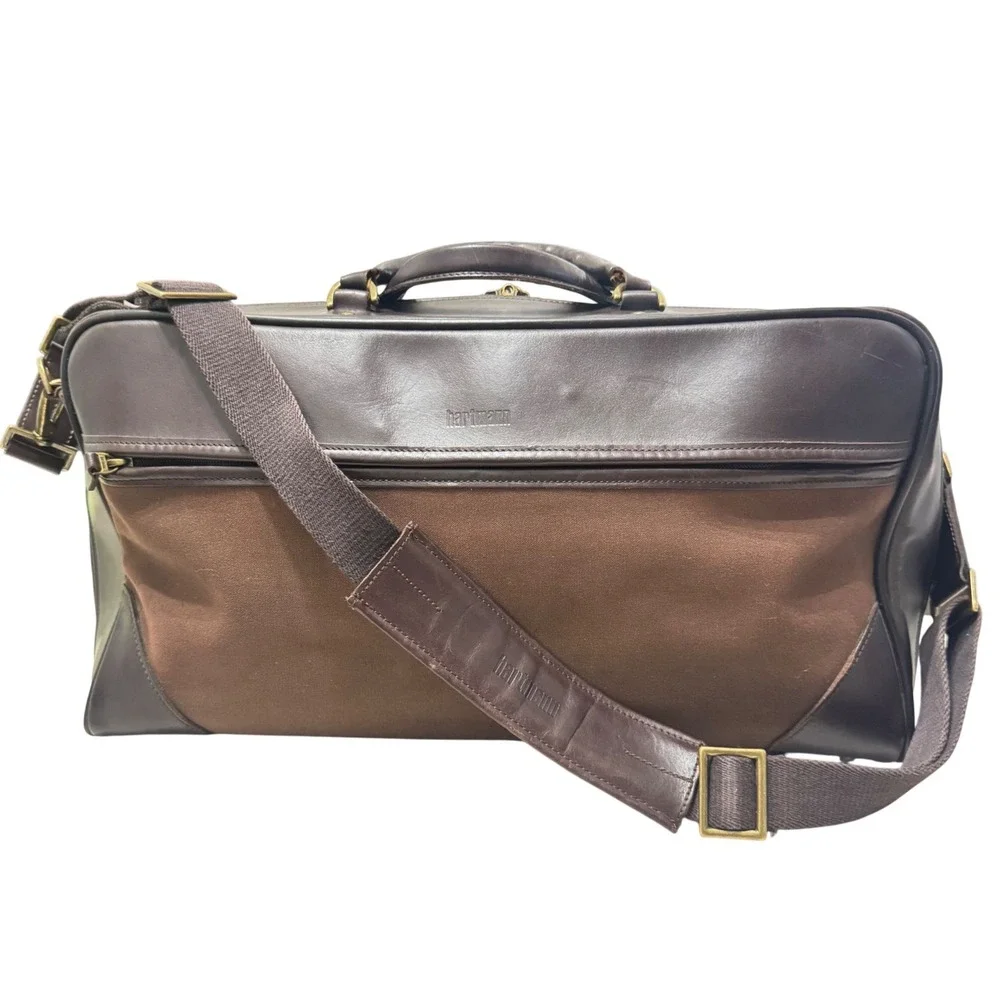 Hartmann‎ Vintage Suitcase Duffle Brown Luxe Collection Leather Canvas Plaid